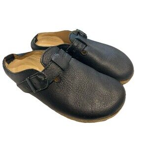 Haflinger Shoes Womens 8 38 Porto Mule Black Leather Slip On Closed Toe Comfort
